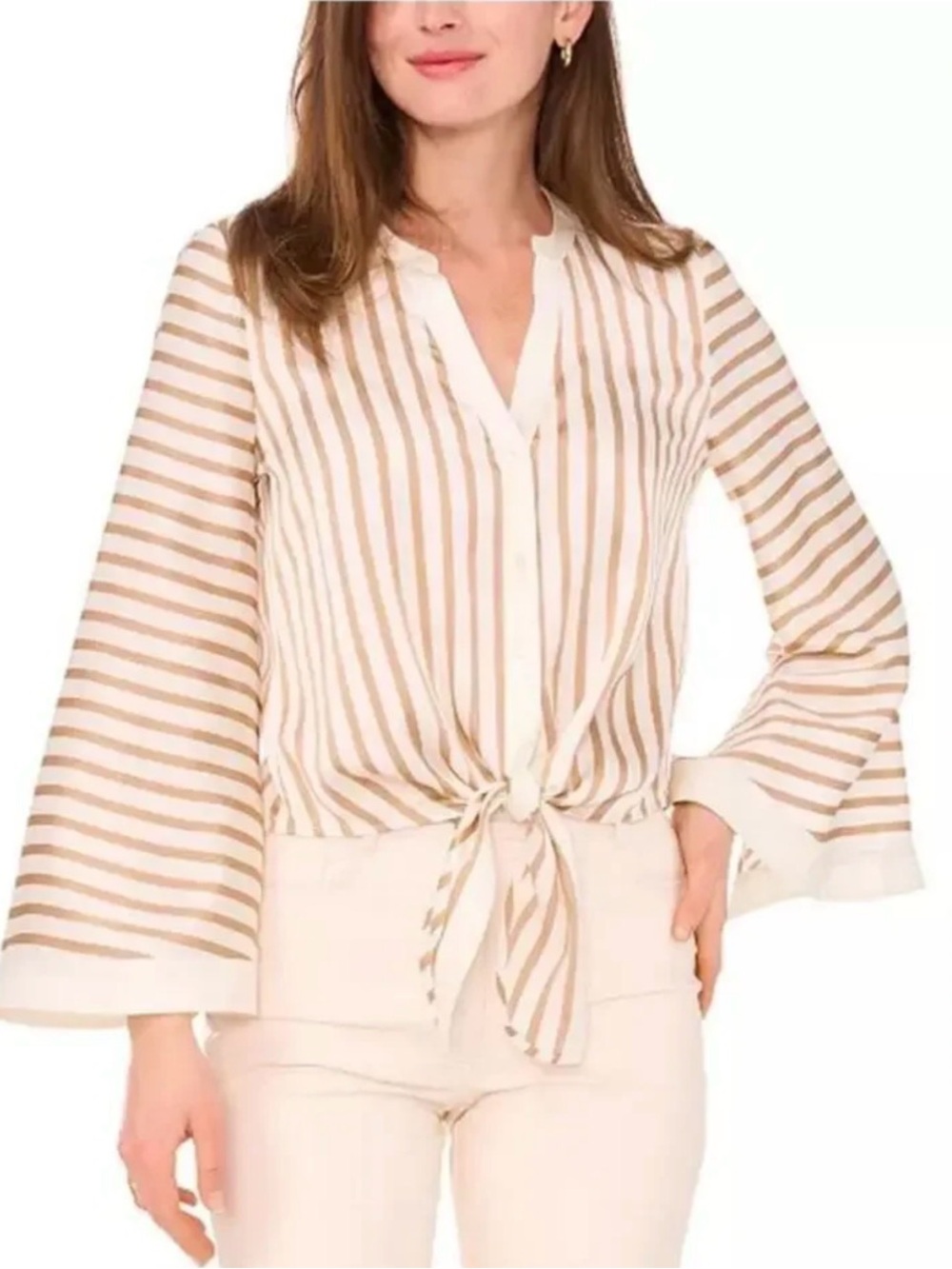 Vince Camuto Satin Stripe Tie Front Blouse NWT L
